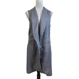 Kenar Women's Gray Linen Vest M Sleeveless Open Front Coat Cardigan Minimalist